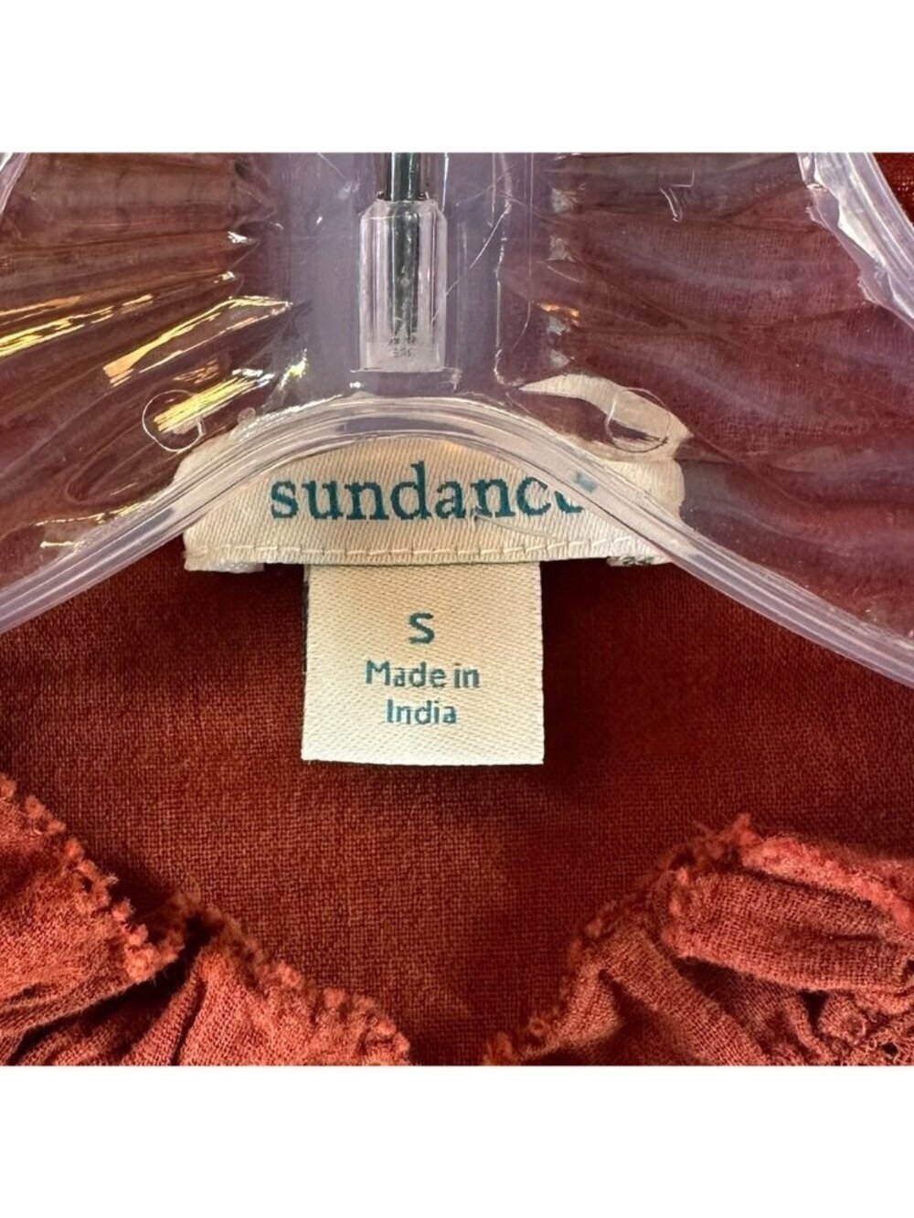 Sundance Rust Cotton Victorian Prairie Blouse Size Small Ruffle Neck Lace Trim - Picture 5 of 6